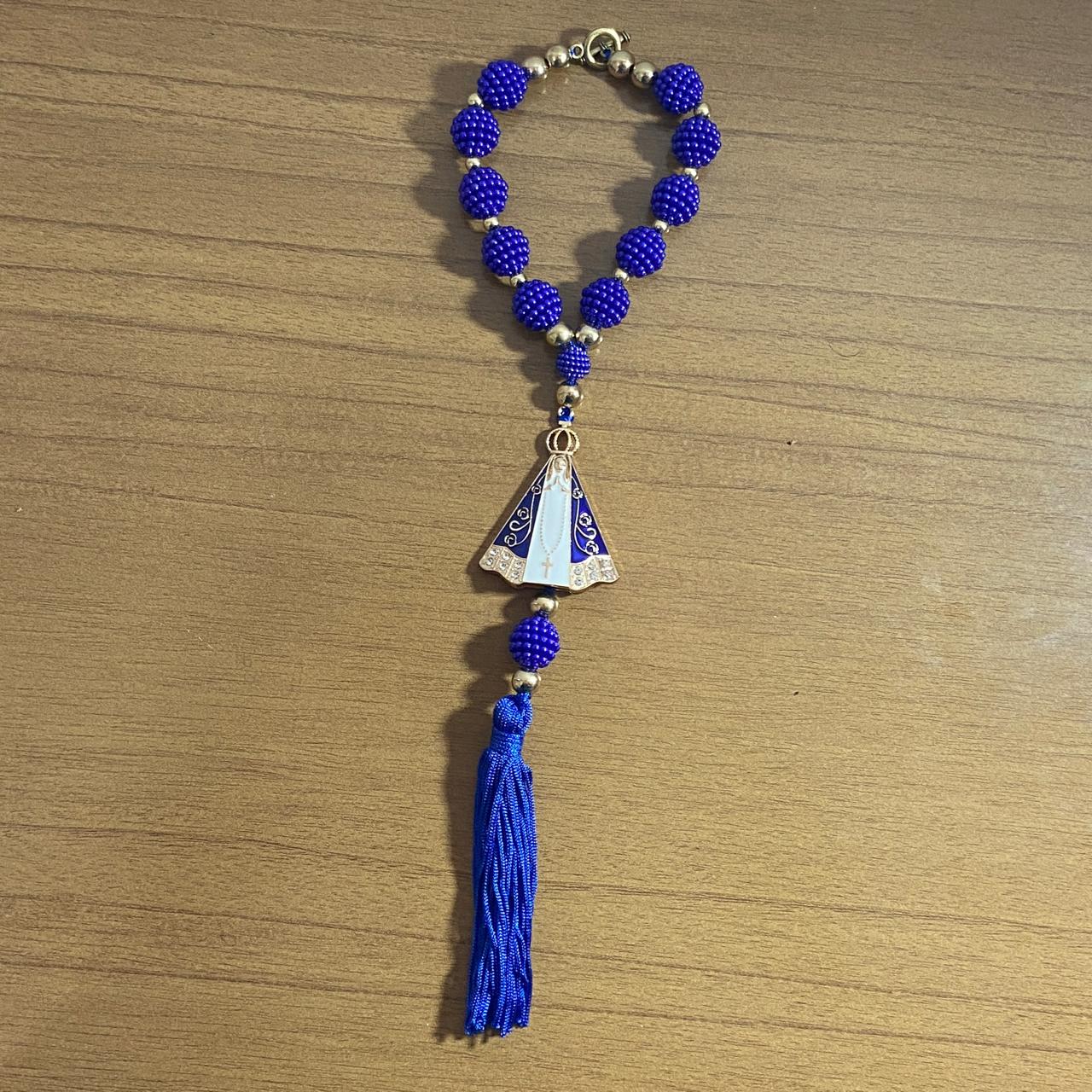 DEZENA PARA CARRO NOSSA SENHORA APARECIDA AMORA AZUL MOD3 14MM (3 UNIDADES)