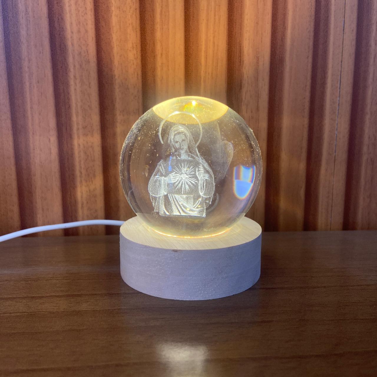 LUMINÁRIA LED BOLA DE VIDRO IMACULADO CORAÇÃO DE MARIA (1 UNIDADE)