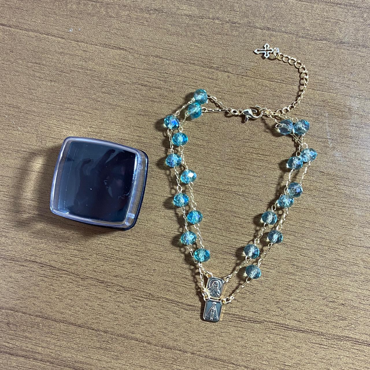 PULSEIRA ESCAPULARIO CRISTAL VERDE ÁGUA (3 UNIDADES)