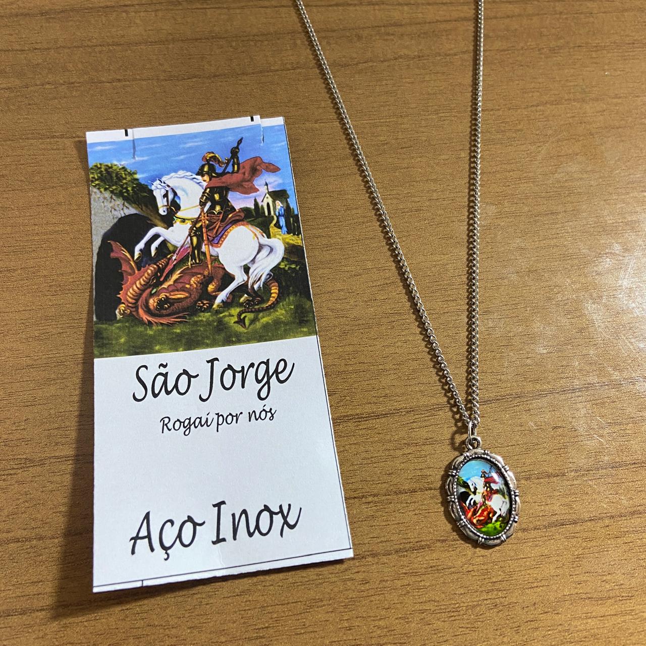 CORRENTE INOX COM MEDALHA RESINADA SÃO JORGE (3 UNIDADES)