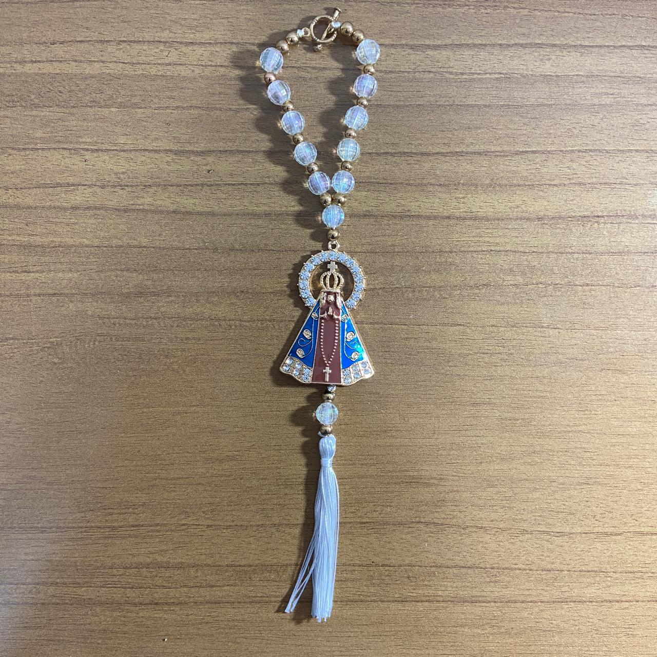 DEZENA PARA CARRO CRISTAL NOSSA SENHORA APARECIDA MARROM COM STRASS 12MM (3 UNIDADES)