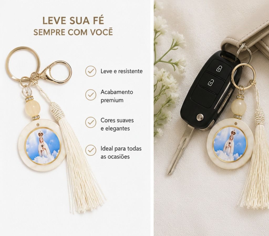 CHAVEIRO LUXO MEDALHA RESINADA NOSSA DE FÁTIMA (1 UNIDADE)