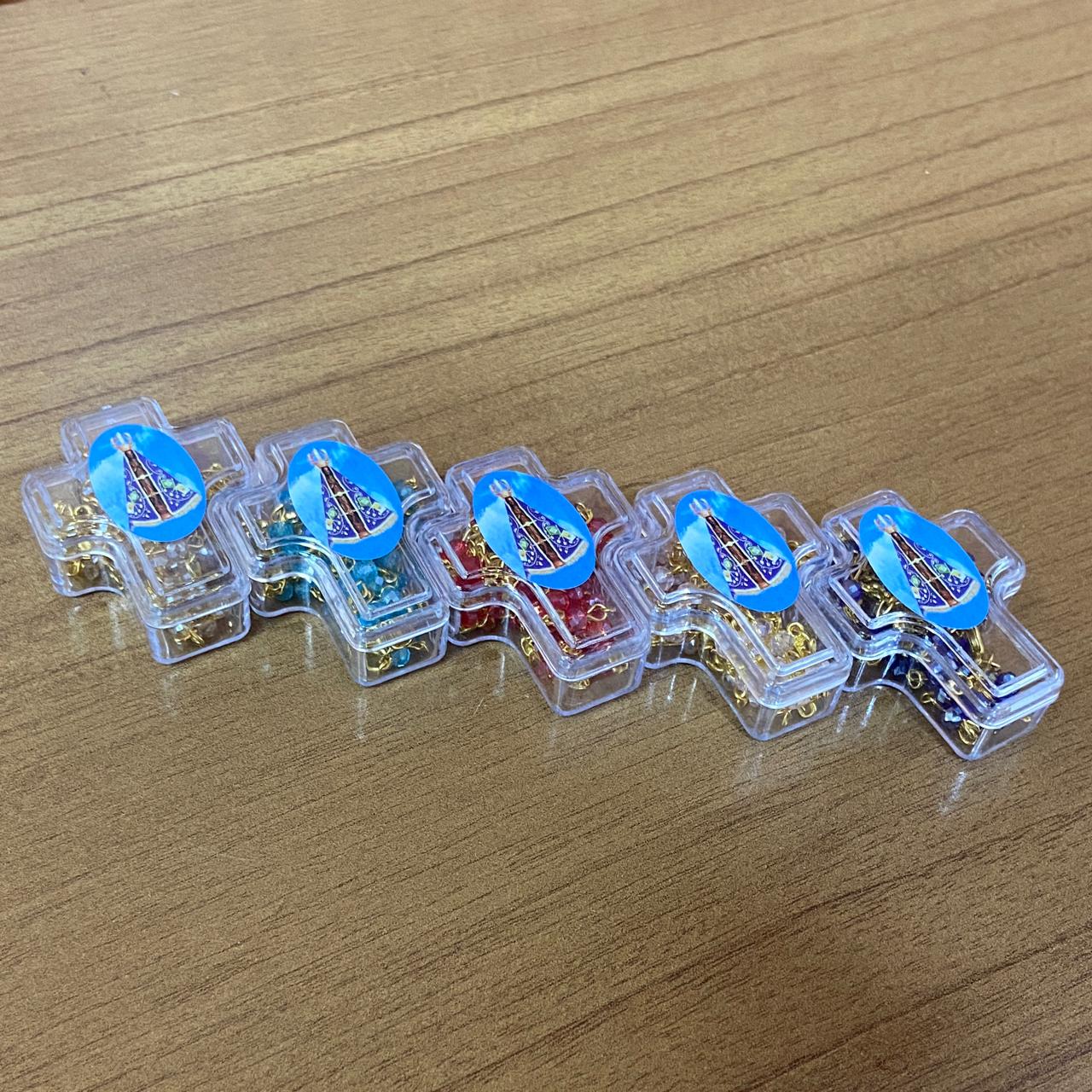 TERÇO CRISTAL NOSSA SENHORA APARECIDA CORES SORTIDAS MOD3 4MM ( 6 UNIDADES)