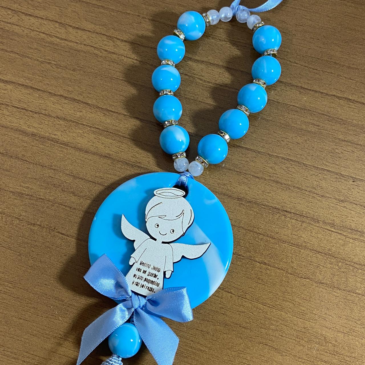DEZENA PÉROLA MEDALHÃO DE RESINA ANJINHO AZUL 15MM (1 UNIDADE)