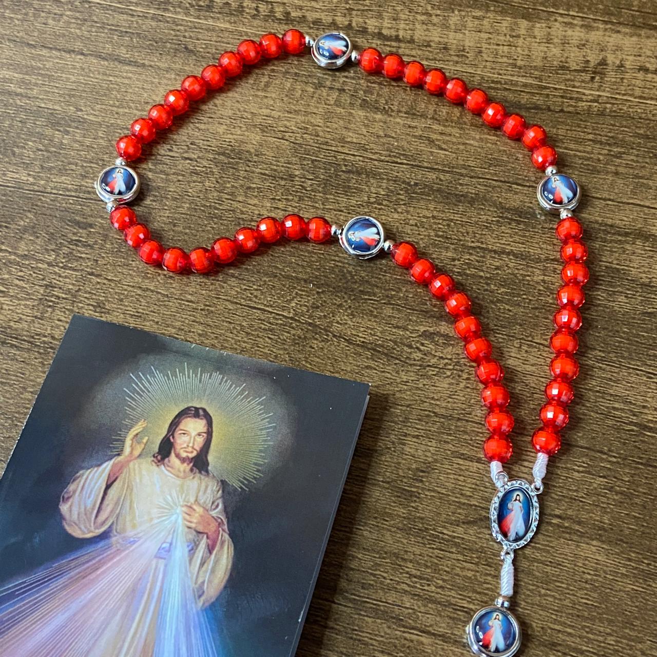 TERÇO ACRÍLICO DA MISERICÓRDIA 7 MEDALHAS 08MM (1 UNIDADE)