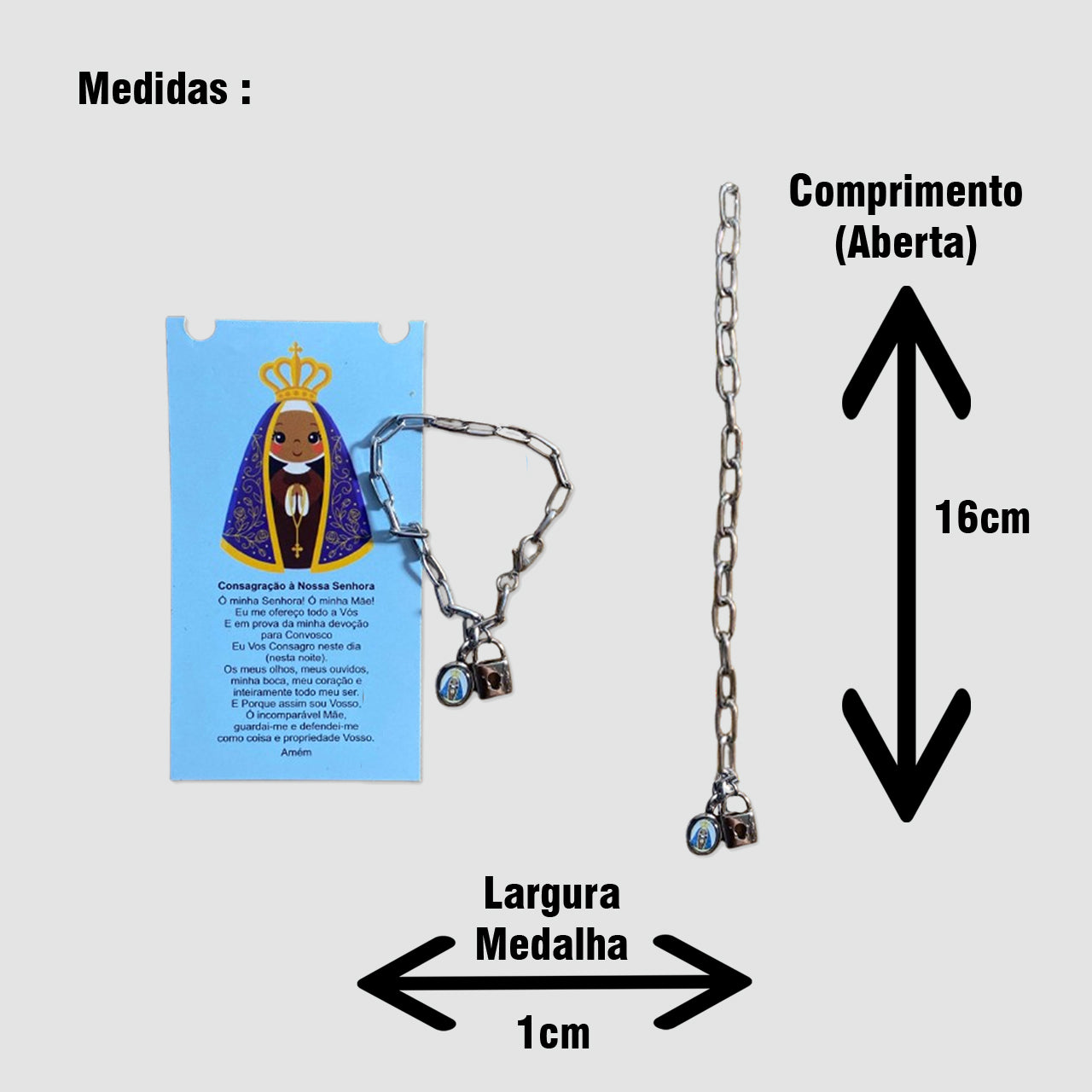 PULSEIRA CADEADO INFANTIL NOSSA SENHORA DAS GRAÇAS NA CARTELA (3 UNIDADES)