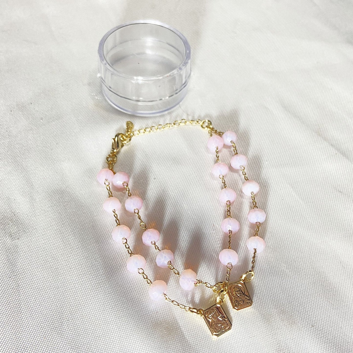 PULSEIRA ESCAPULARIO CRISTAL ROSA (3 UNIDADES)