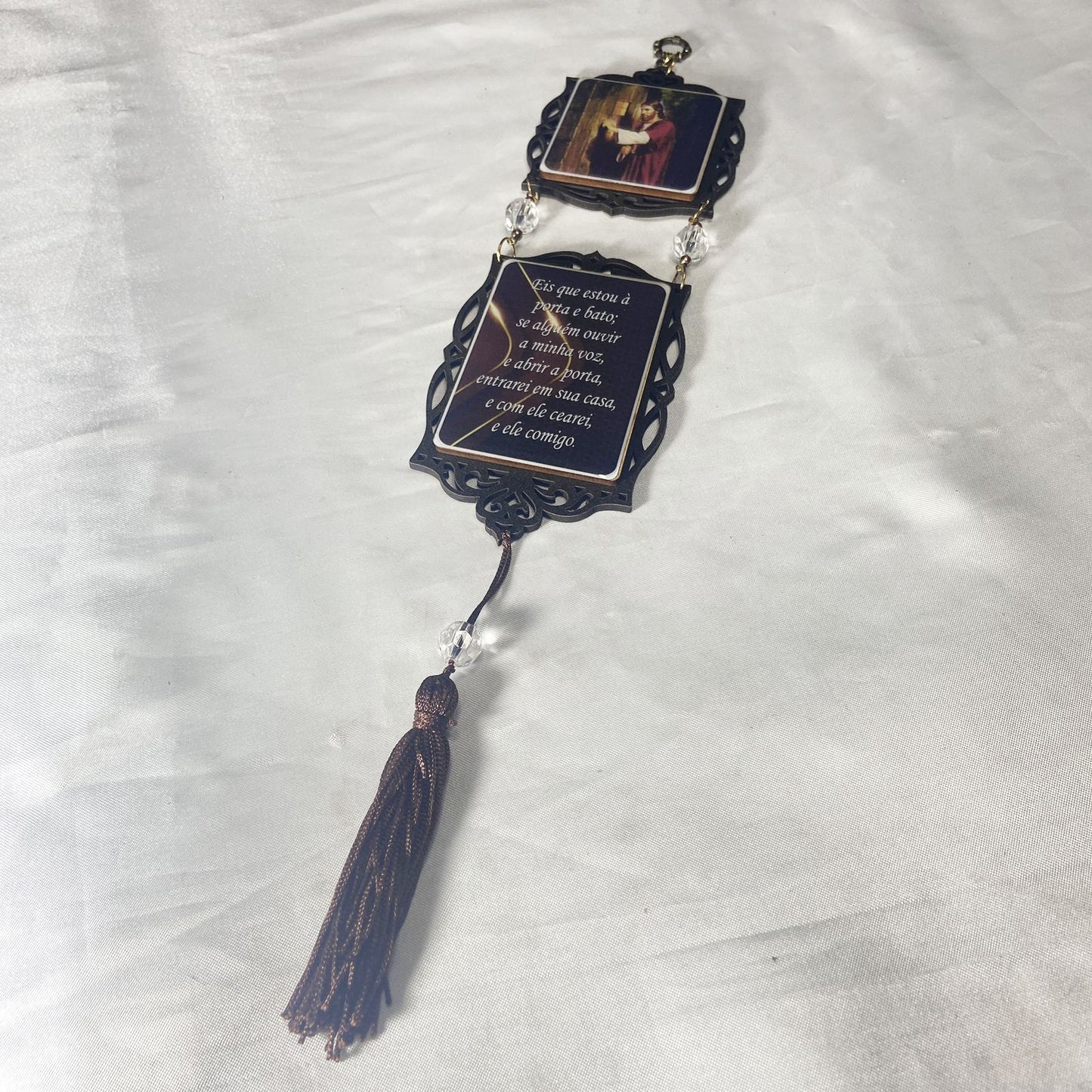 ADORNO DUPLO QUADRADO JESUS BATE NA PORTA (1 UNIDADE)