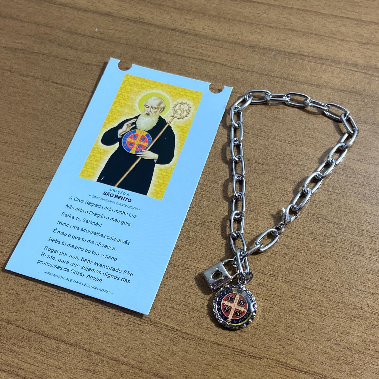 PULSEIRA CADEADO MEDALHA SÃO BENTO NA CARTELA (3 UNIDADES)