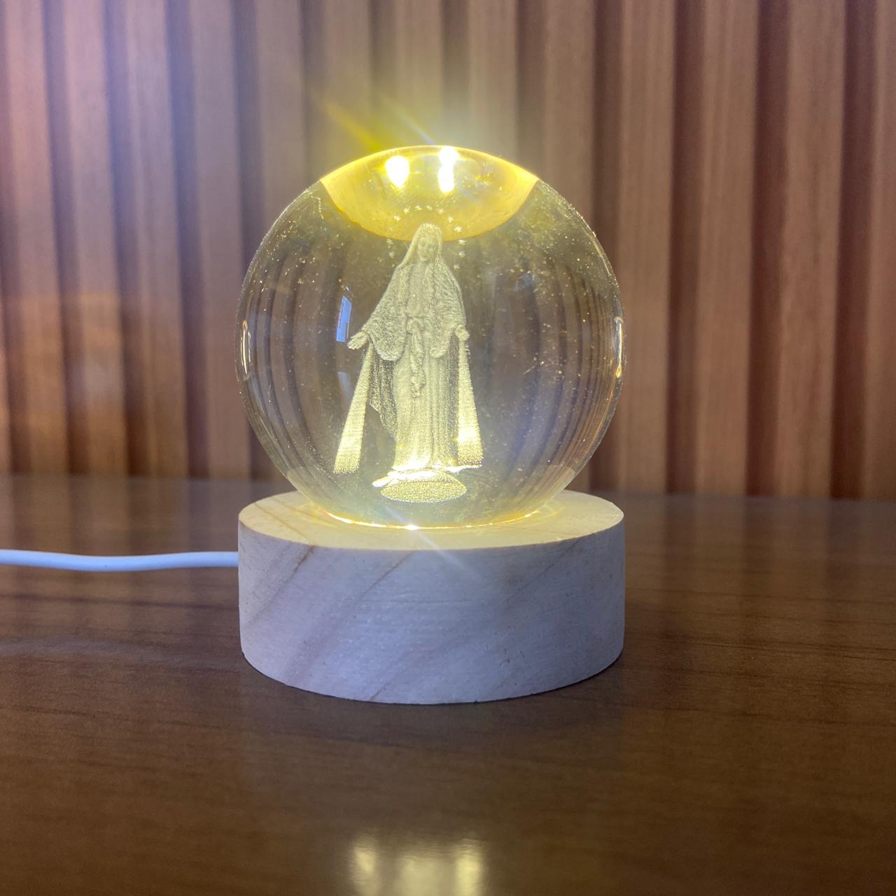 LUMINÁRIA LED BOLA DE VIDRO NOSSA SENHORA DAS GRAÇAS (1 UNIDADE)
