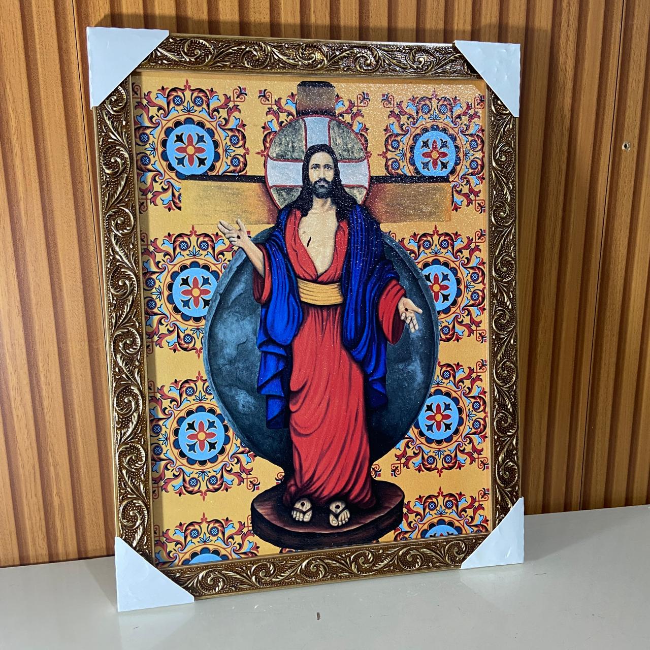 QUADRO COM MOLDURA RESINADO SANTAS CHAGAS 44CMX35CM MOD2 (1 UNIDADE)