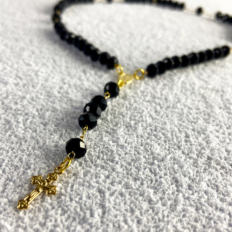 TERÇO PULSEIRA CRISTAL PRETO (3 UNIDADES)