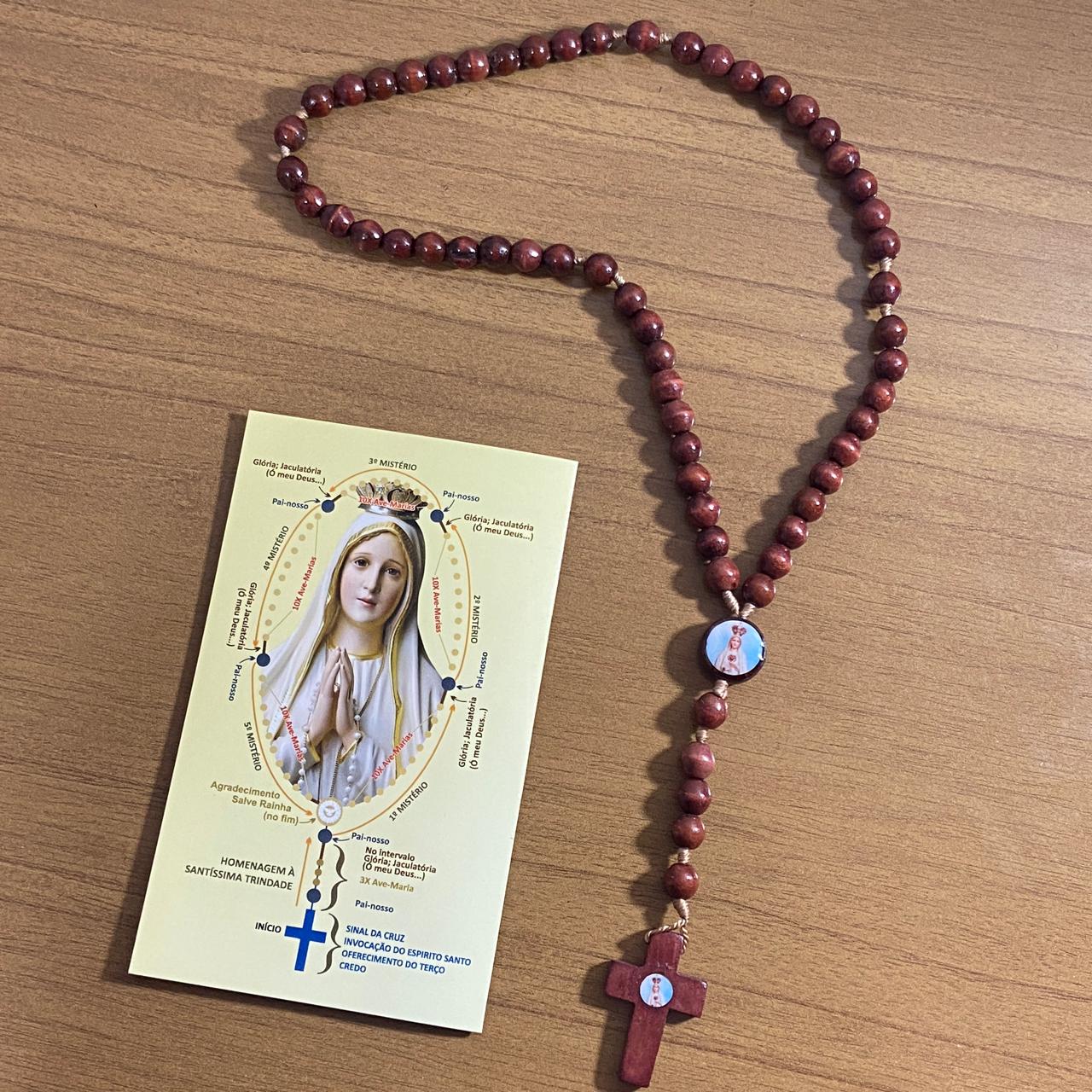 TERÇO DE MADEIRA NOSSA SENHORA DE FÁTIMA MOD3 8MM (3 UNIDADES)