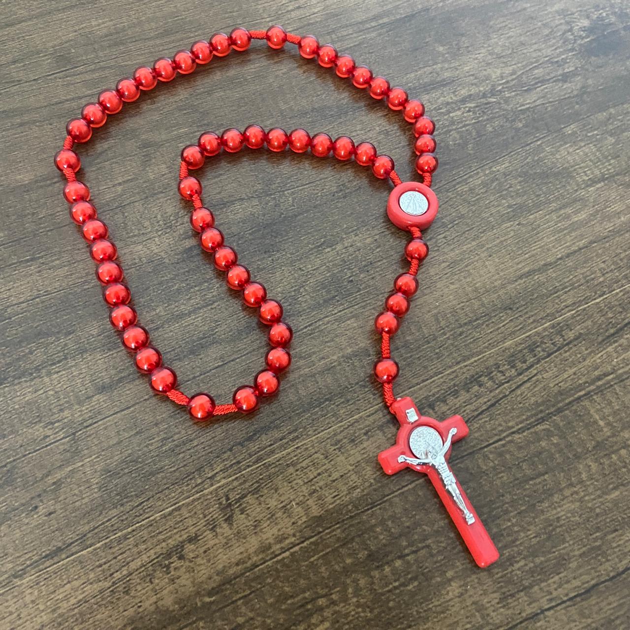 TERÇO NOSSA SENHORA APARECIDA VERMELHO 10MM (6 UNIDADES)