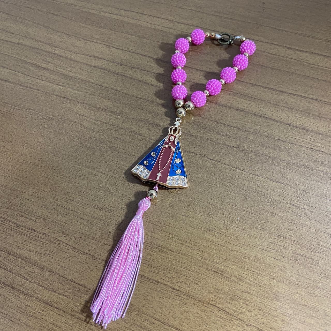 DEZENA PARA CARRO NOSSA SENHORA APARECIDA MARROM AMORA ROSA 12MM (3 UNIDADES)