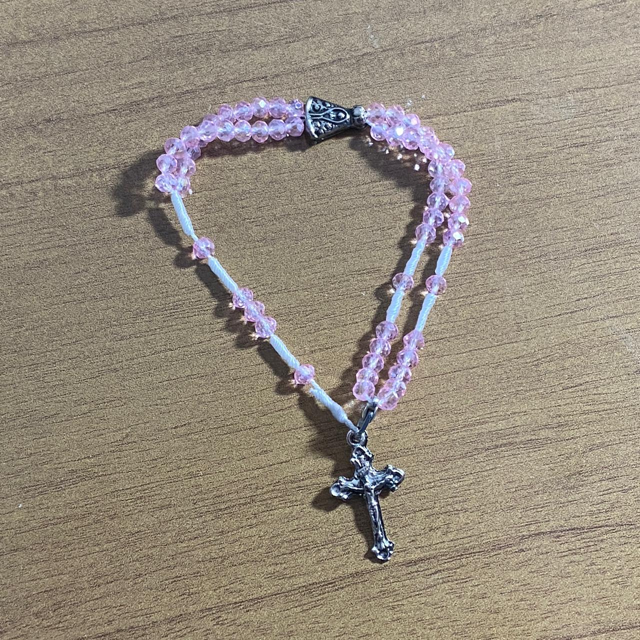 TERÇO PULSEIRA CRISTAL NOSSA SENHORA APARECIDA ROSA TRANSPARENTE (3 UNIDADES)