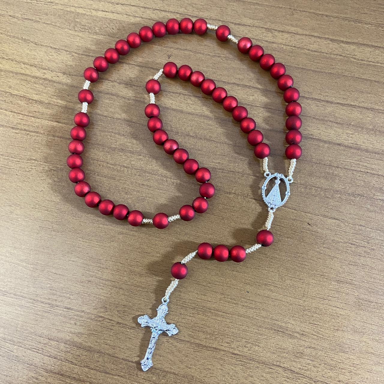 TERÇO PÉROLA VERMELHO NOSSA SENHORA APARECIDA 10MM ( 6 UNIDADES)