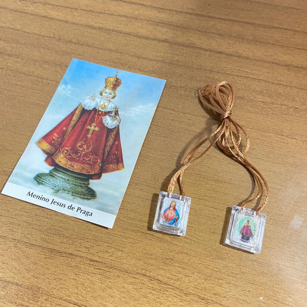 ESCAPULÁRIO CORDINHA SAGRADO CORAÇÃO DE JESUS E MENINO JESUS DE PRAGA (12 UNIDADES)