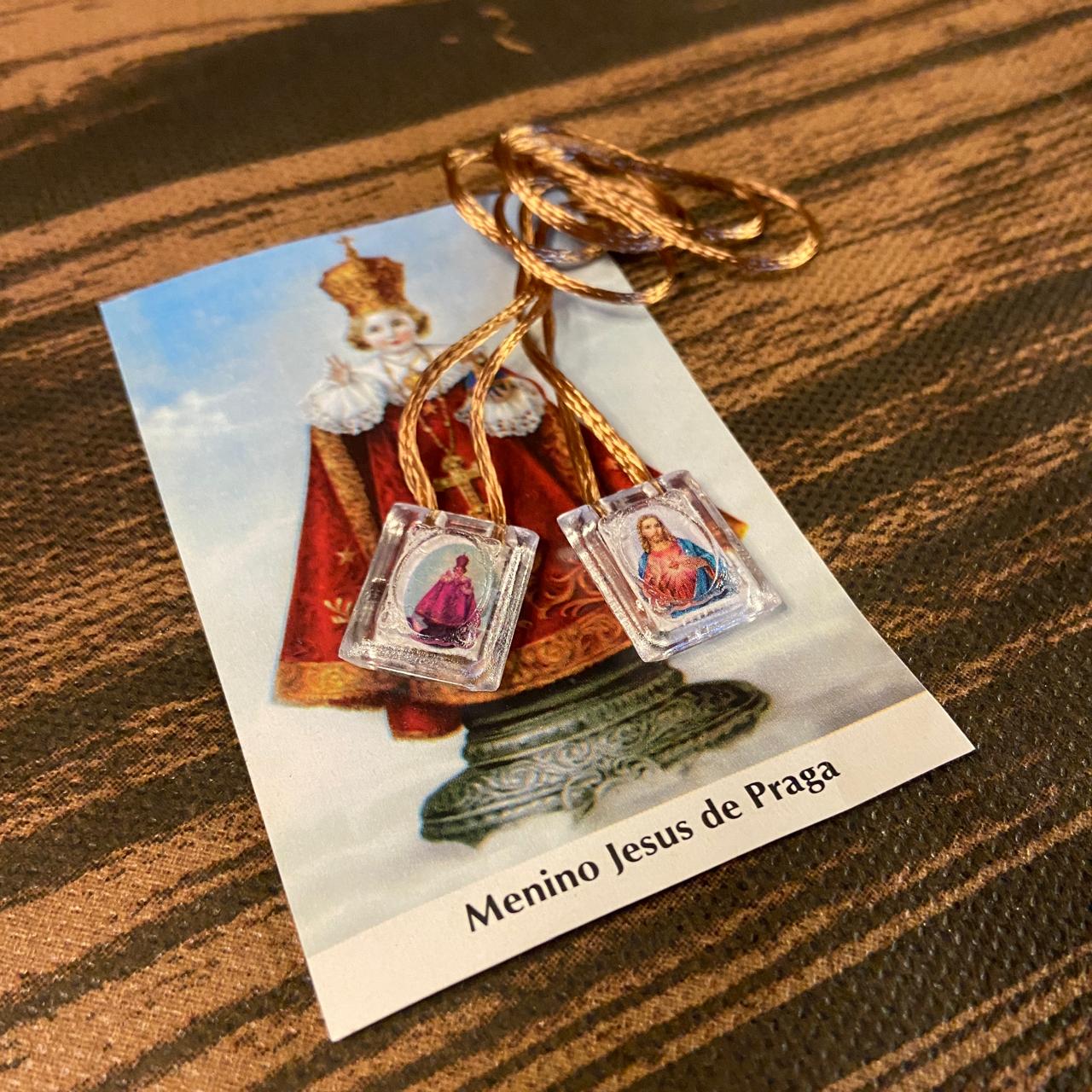 ESCAPULÁRIO CORDINHA SAGRADO CORAÇÃO DE JESUS E MENINO JESUS DE PRAGA (12 UNIDADES)