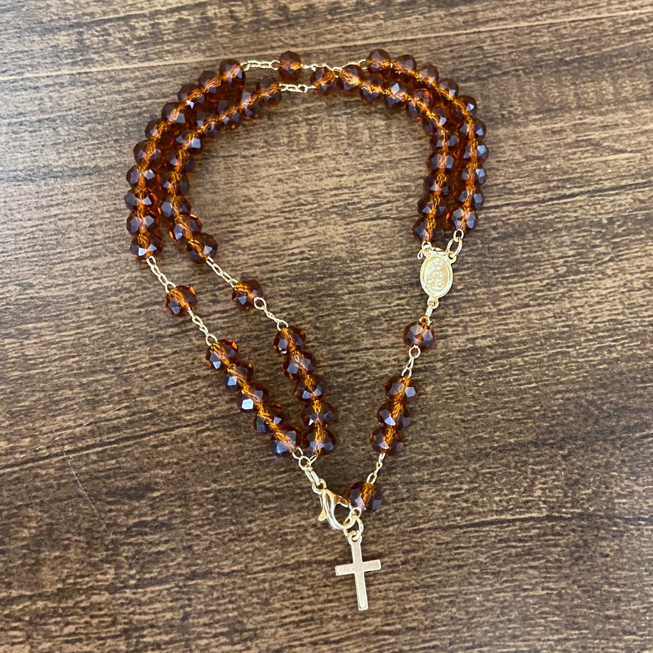 TERÇO PULSEIRA CRISTAL CARAMELO (3 UNIDADES)