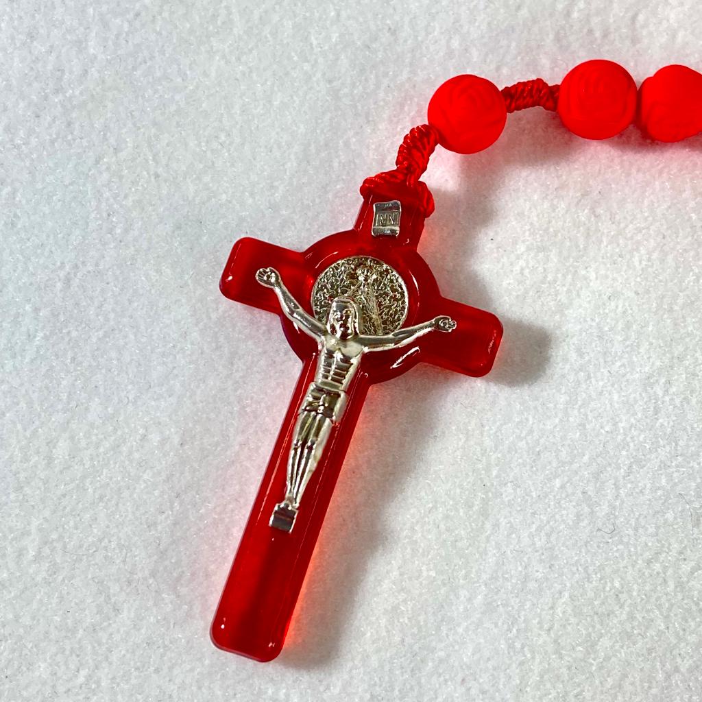 TERÇO CONTA DE ROSAS VERMELHO 8MM(6 UNIDADES)