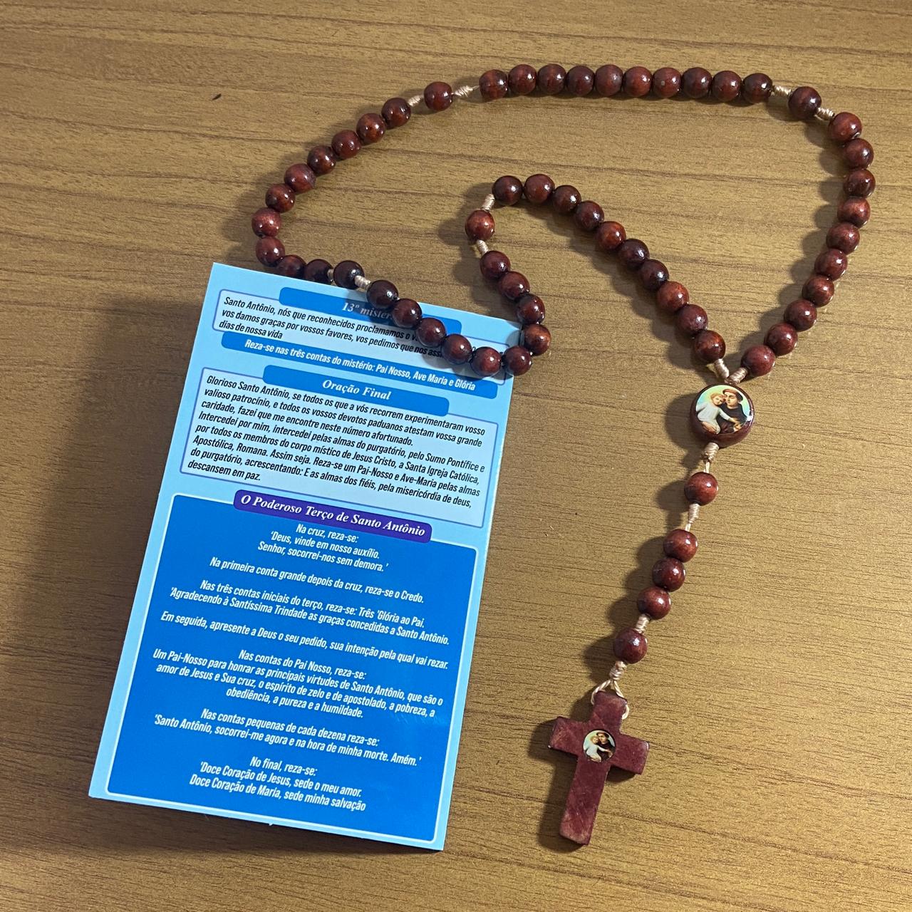 TERÇO DE MADEIRA SANTO ANTÔNIO 8MM (3 UNIDADES)