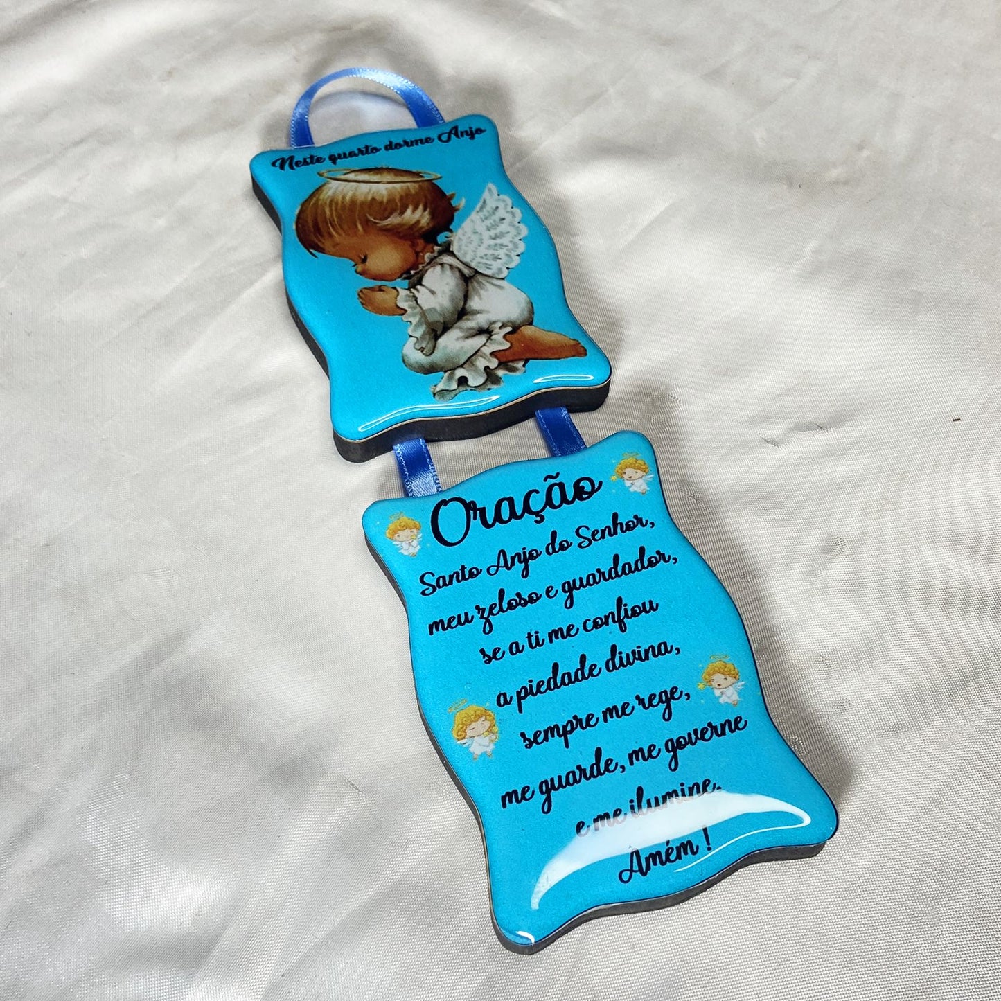 ADORNO DUPLO QUADRADO FITA ANJINHO AZUL (1 UNIDADE)