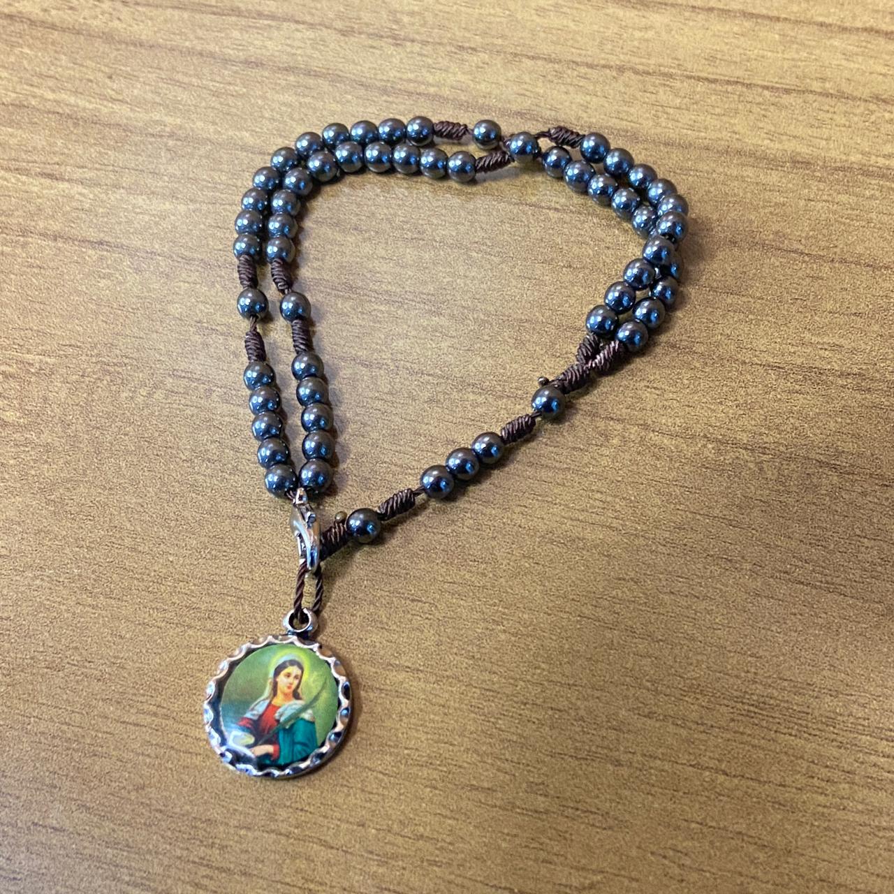 TERÇO PULSEIRA HEMATITA SANTA LUZIA 4MM (6 UNIDADES)