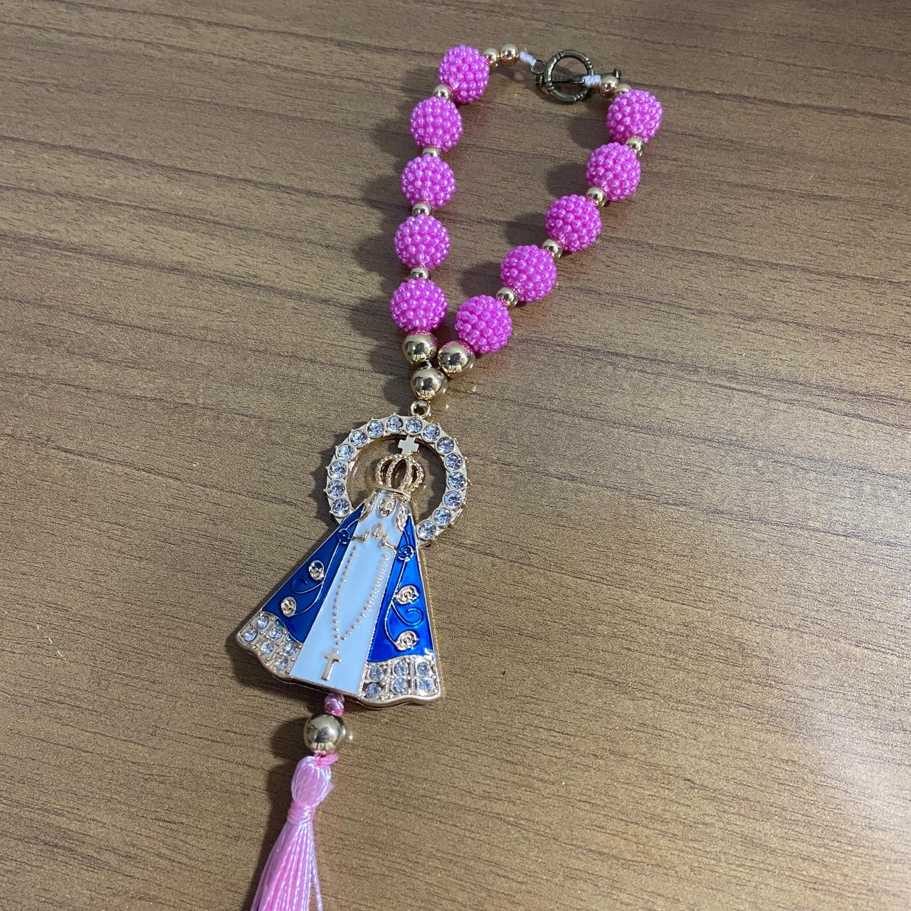 DEZENA PARA CARRO NOSSA SENHORA APARECIDA AMORA ROSA MOD2 12MM (3 UNIDADES)