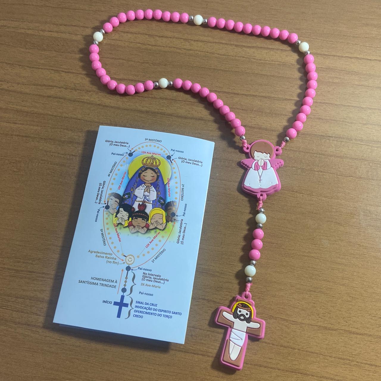 TERÇO DA CRIANÇA ANJO DA GUARDA ROSA 08MM (1 UNIDADE)