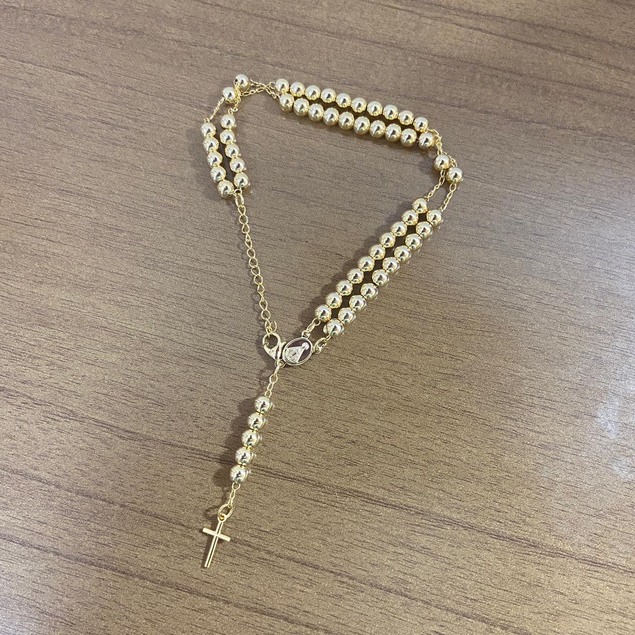 TERÇO PULSEIRA DOURADO NOSSA SENHORA APARECIDA (3 UNIDADES)