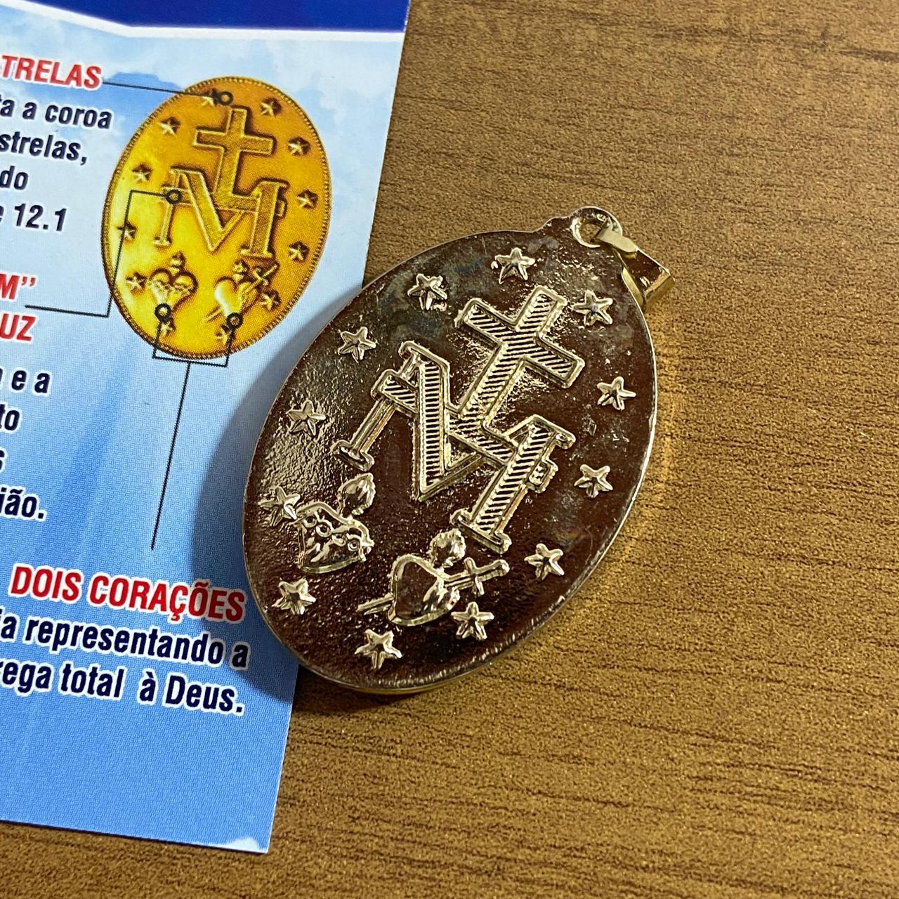 MEDALHA MILAGROSA RESINADA NOSSA SENHORA DAS GRAÇAS AZUL COM FOLHETO (1 UNIDADE)