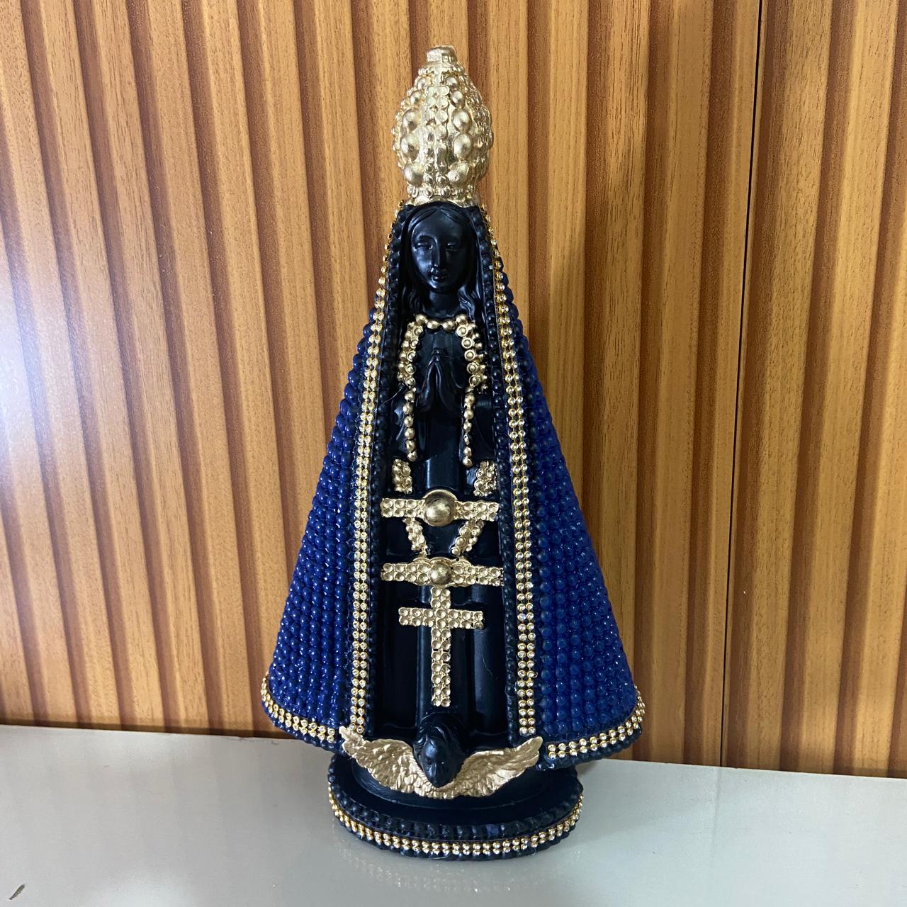 IMAGEM DE GESSO NOSSA SENHORA APARECIDA AZUL COM STRASS 31CM (1 UNIDADE)