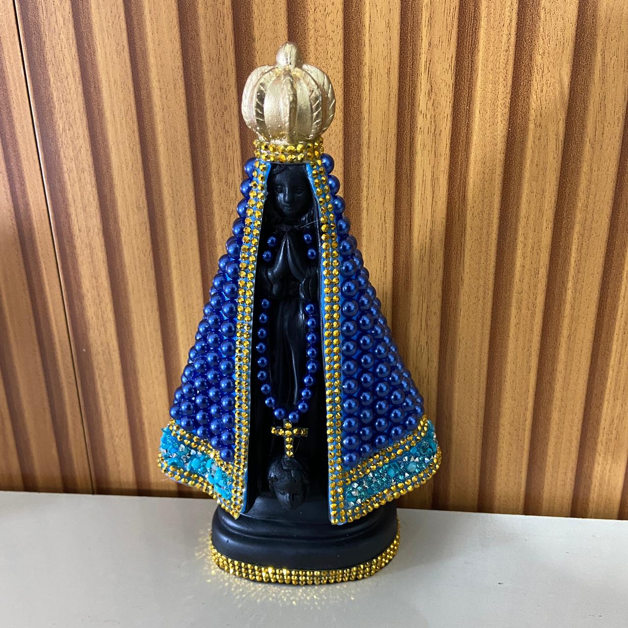 IMAGEM DE GESSO NOSSA SENHORA APARECIDA PÉROLA AZUL 22CM (1 UNIDADE)