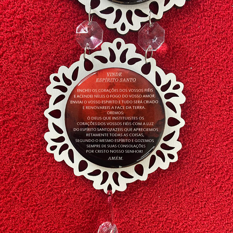 ADORNO TRIPLO REDONDO BRANCO DIVINO ESPIRITO SANTO EM RELEVO (1 UNIDADE)