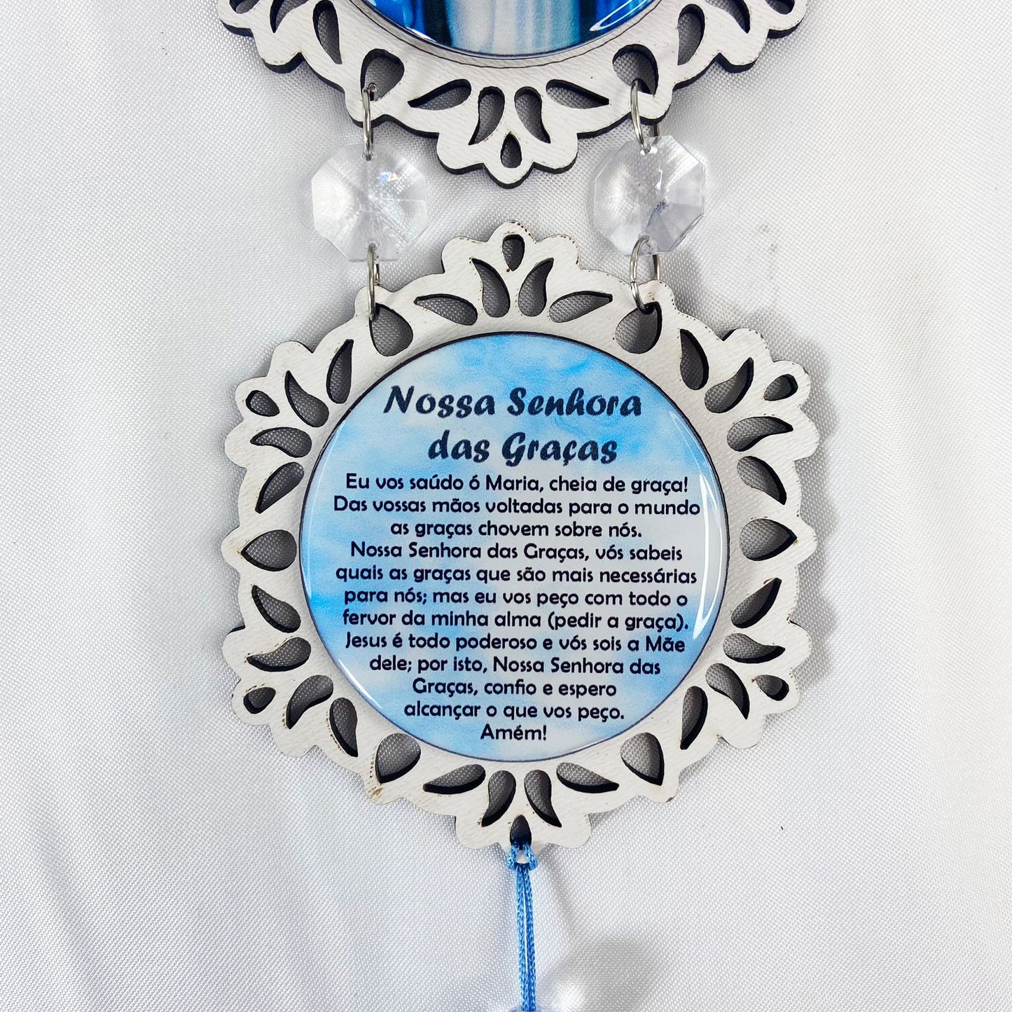 ADORNO TRIPLO REDONDO BRANCO NOSSA SENHORA DAS GRAÇAS (1 UNIDADE)