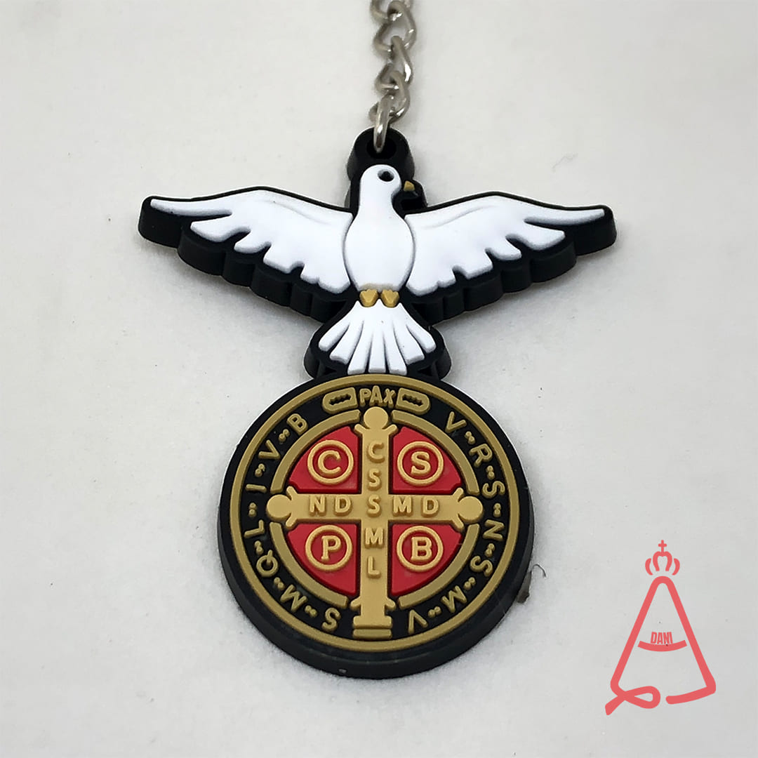 CHAVEIRO EMBORRACHADO DIVINO ESPÍRITO SANTO COM MEDALHA SÃO BENTO (12 UNIDADES)