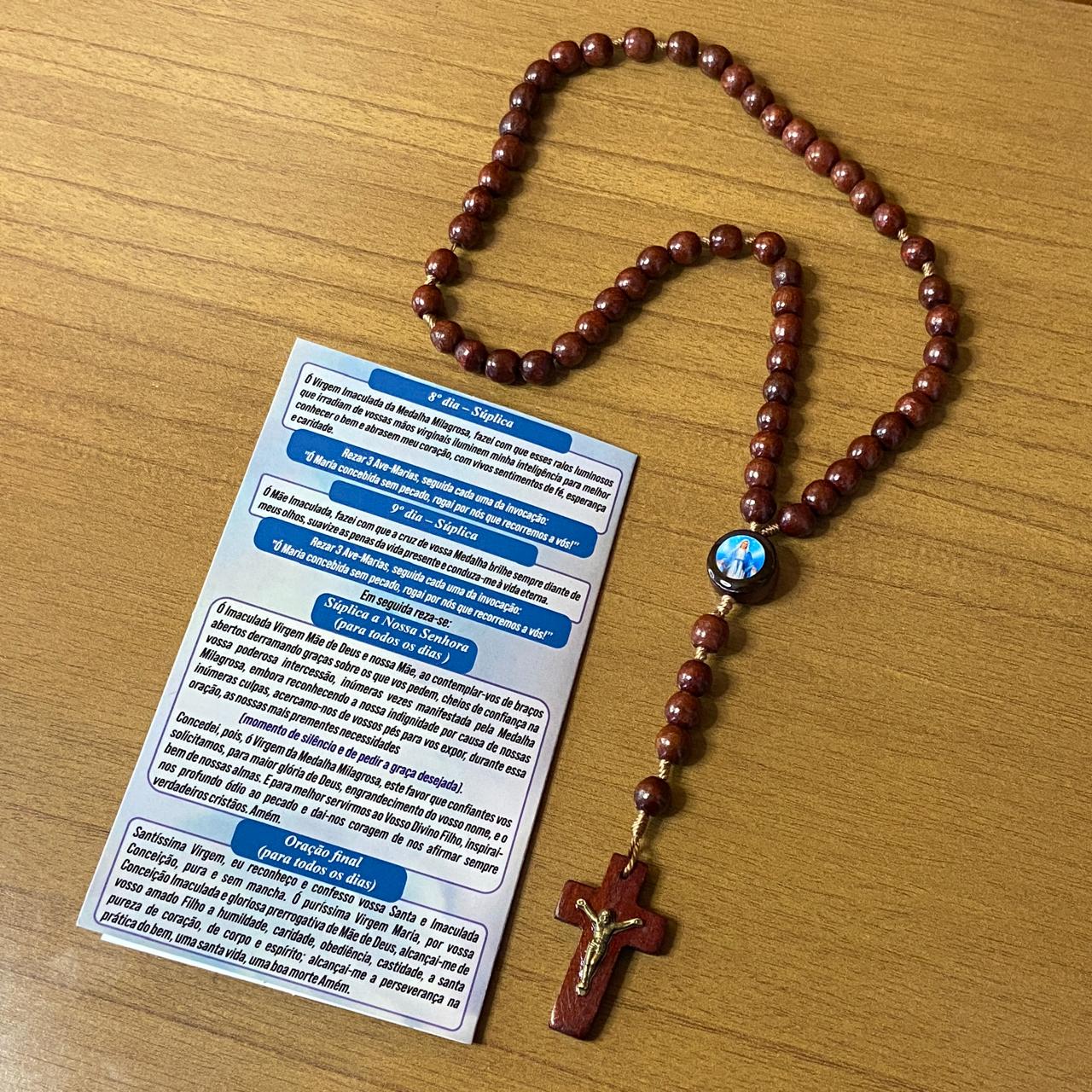 TERÇO DE MADEIRA NOSSA SENHORA DAS GRAÇAS MOD2 08MM (3 UNIDADES)