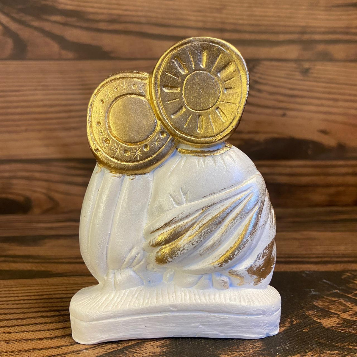 BUSTO DE GESSO SAGRADA FAMÍLIA BRANCO E DOURADO 13CM (1 UNIDADE)