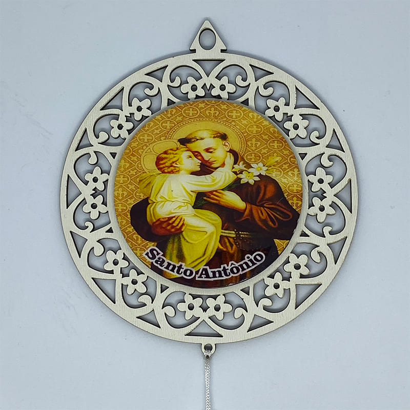 MANDALA MDF BRANCA RESINADA SANTO ANTÔNIO 25CM (1 UNIDADE)