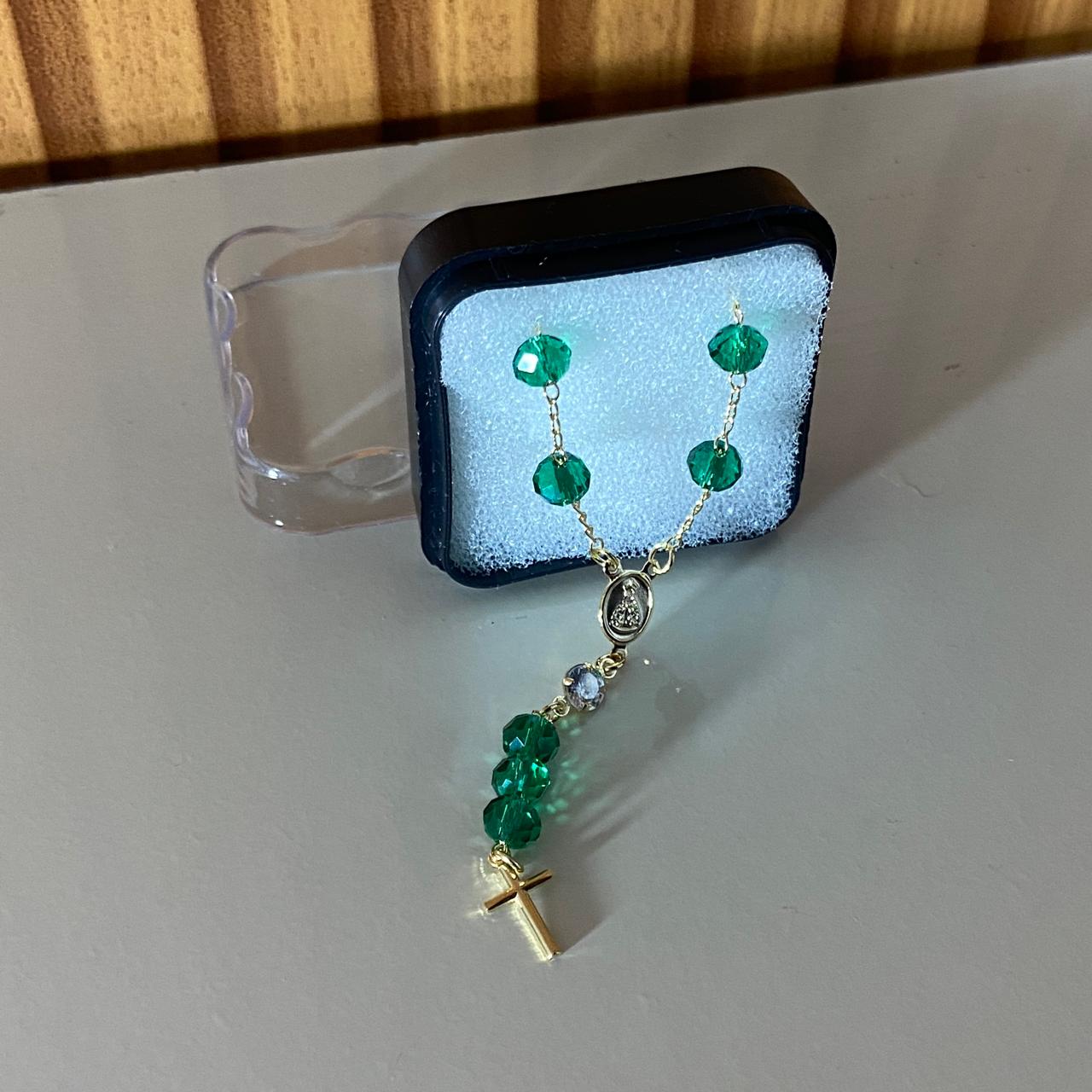 TERÇO GARGANTILHA CRISTAL VERDE ESCURO 06MM (3 UNIDADES)