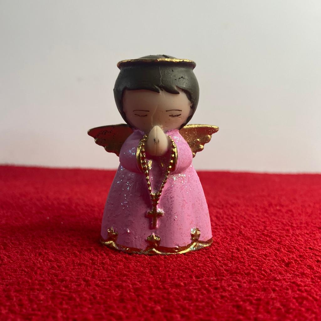 IMAGEM DE RESINA NACIONAL ANJINHO ROSA 07CM (3 UNIDADES)