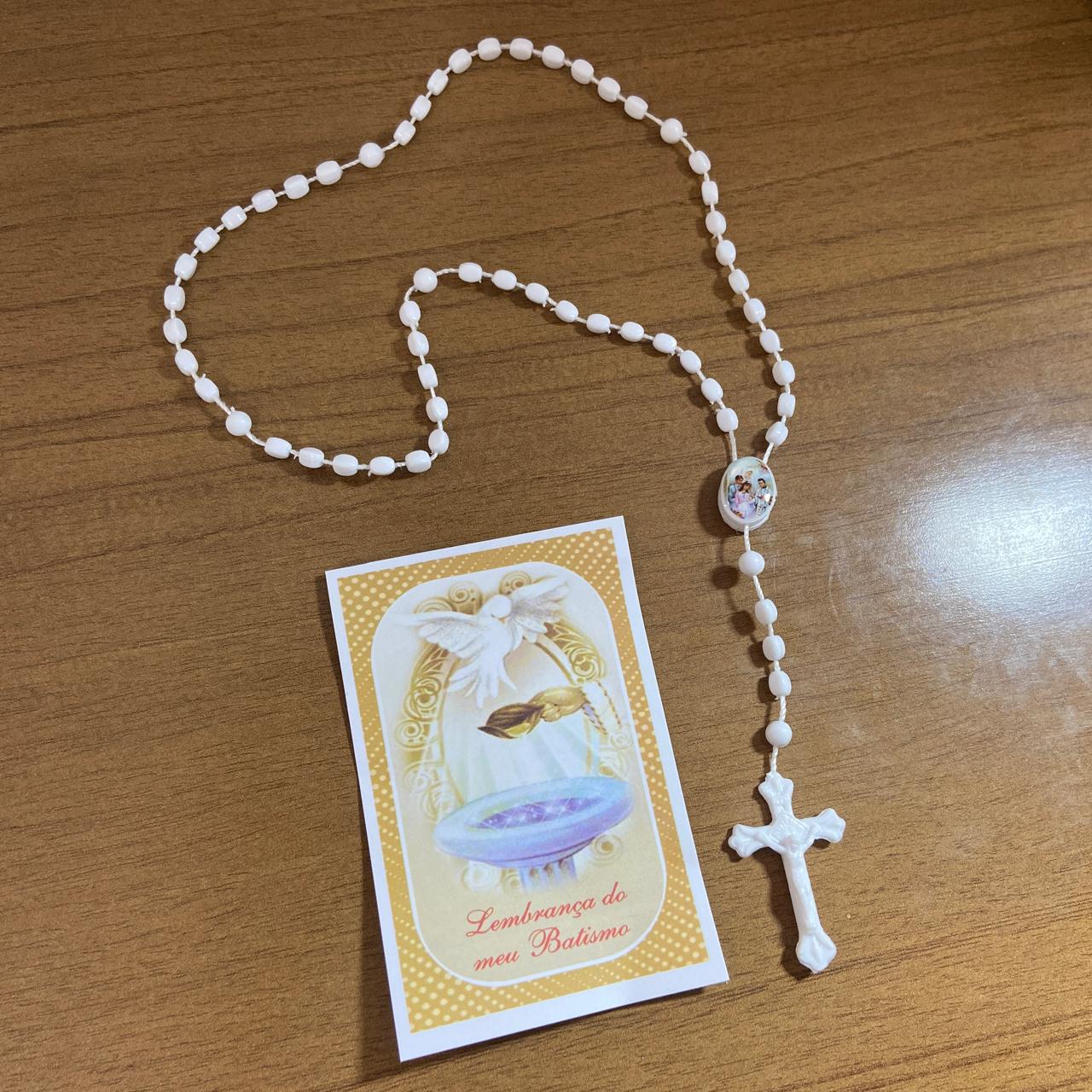 TERÇO ACRÍLICO LEMBRANÇA BATISMO BRANCO 4MM (6 UNIDADES)