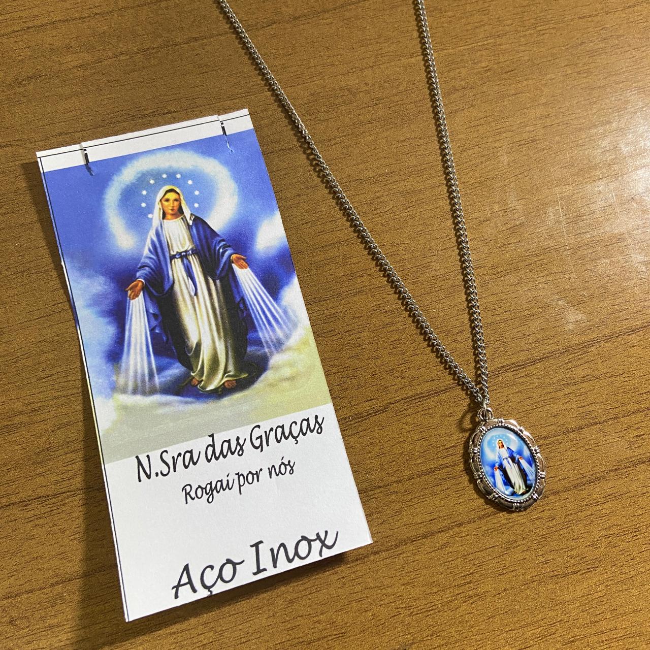 CORRENTE INOX COM MEDALHA RESINADA NOSSA SENHORA DAS GRAÇAS MOD2 (3 UNIDADES)