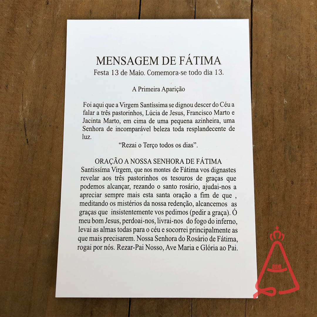 FOLHETO DE ORAÇÃO NOSSA SENHORA DE FÁTIMA (300 UNIDADES)