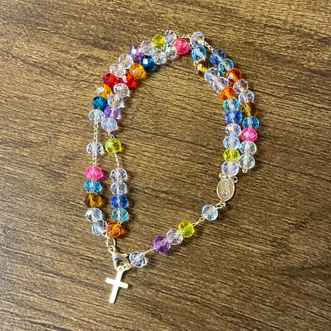 TERÇO PULSEIRA CRISTAL COLORIDA (3 UNIDADES)