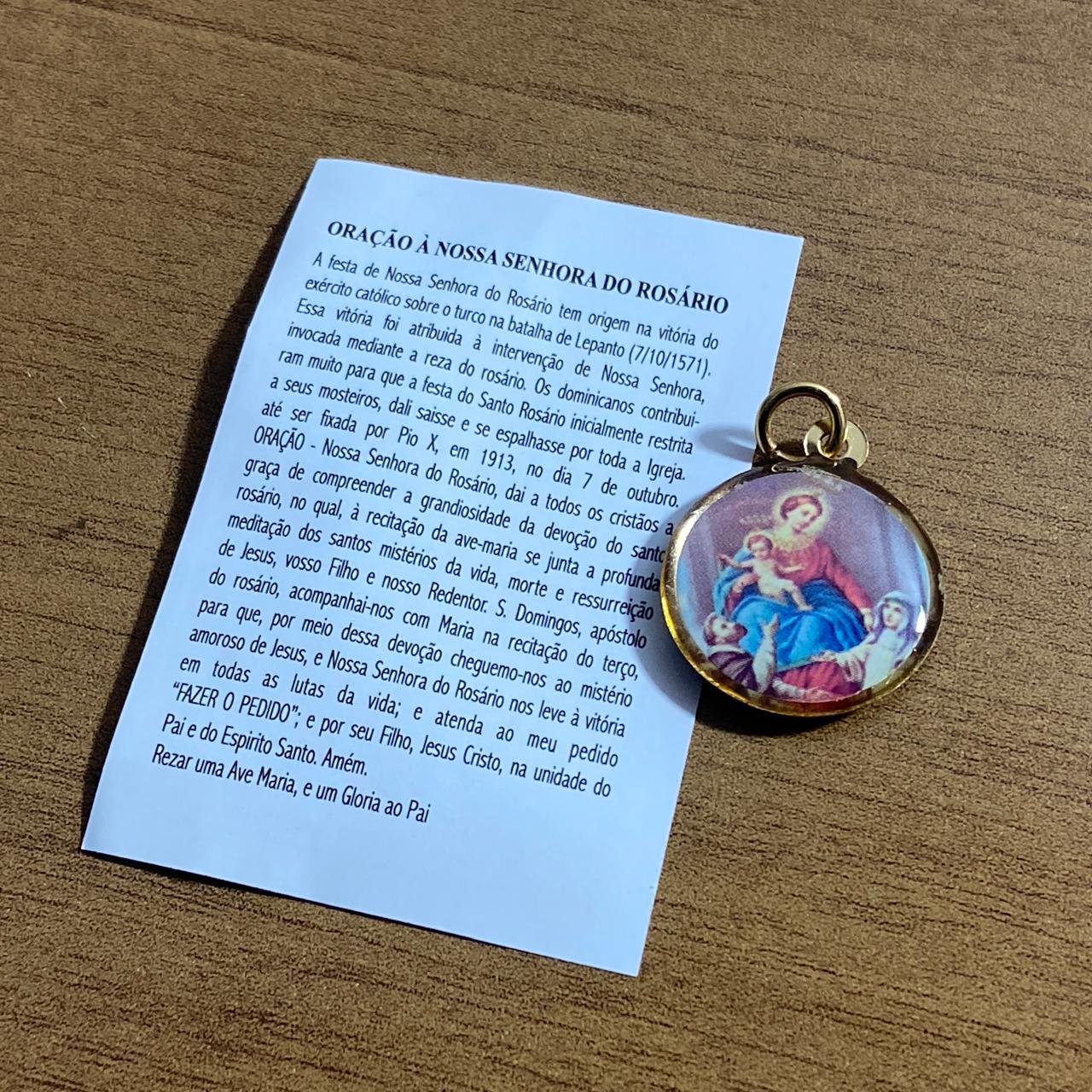 MEDALHA DUPLA FACE NOSSA SENHORA DO ROSÁRIO (12 UNIDADES)