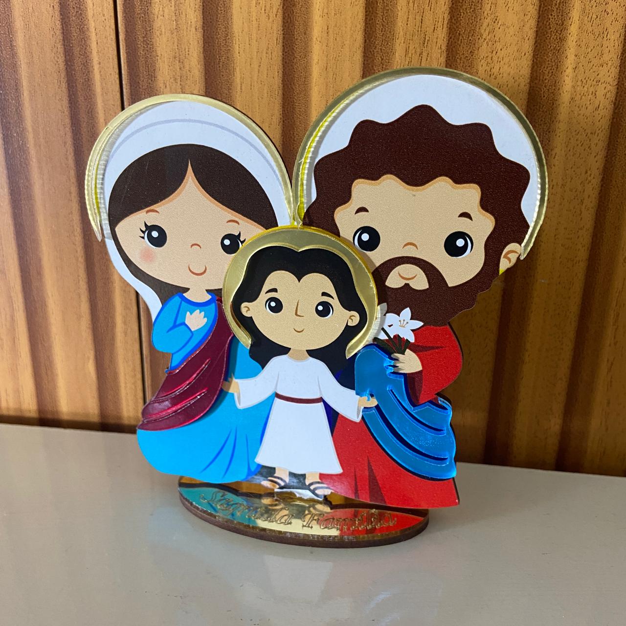 IMAGEM MDF INFANTIL SAGRADA FAMÍLIA COM ACRÍLICO 12CM (1 UNIDADE)