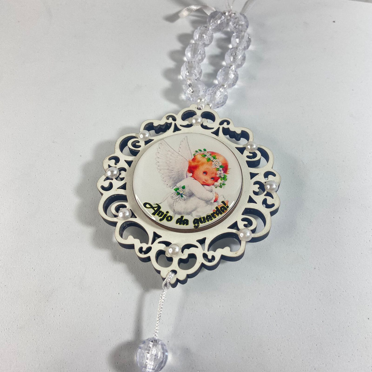 MEDALHÃO DE PORTA RESINADO PEQUENO ANJO BRANCO (1 UNIDADE)