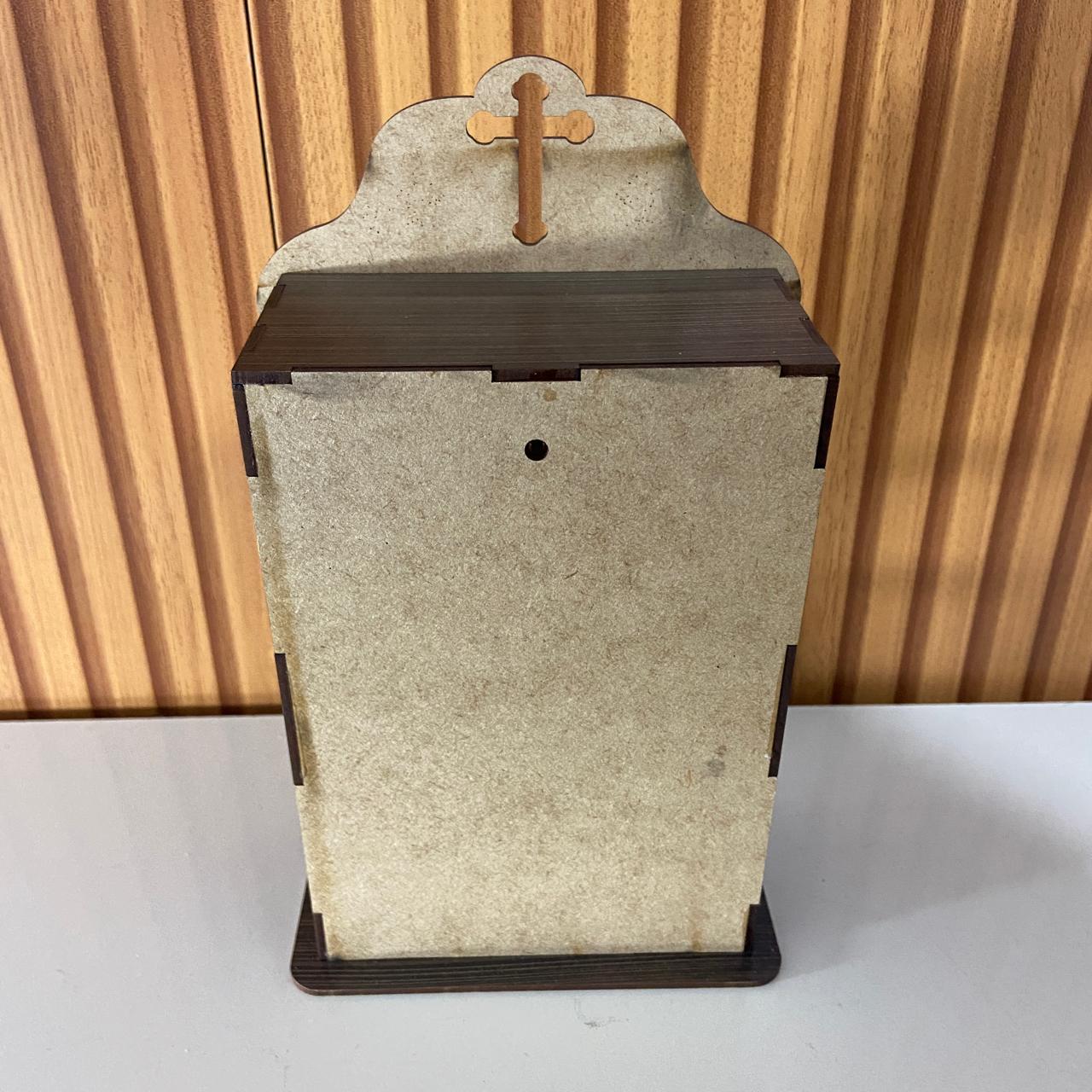 ORATÓRIO DE PAREDE E MESA MDF + IMAGEM DE PLÁSTICO NOSSA SENHORA APARECIDA FLUORESCENTE COM STRASS 15CM (1 UNIDADE)